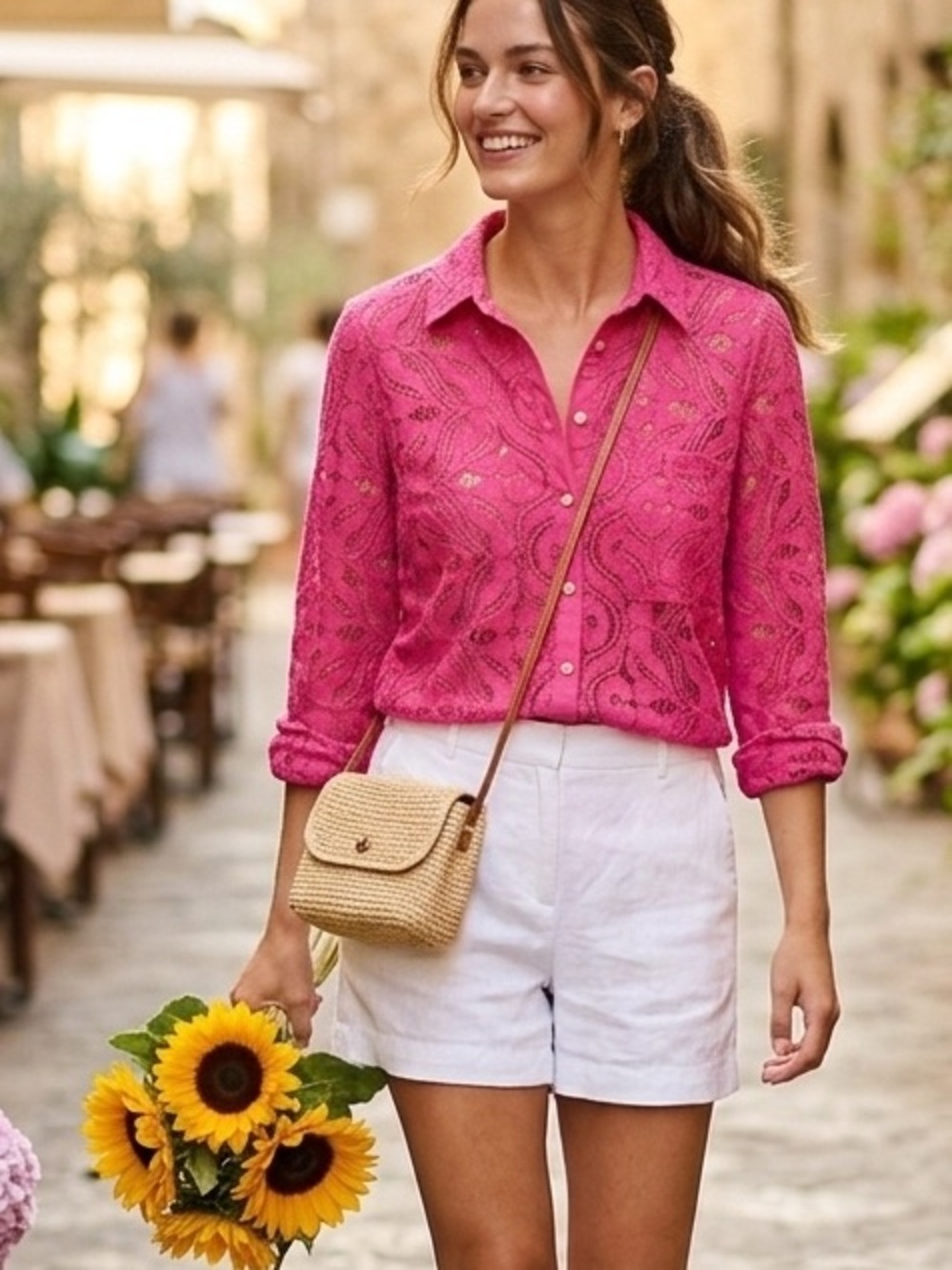 MAEVE Anthropologie Rose Pink Floral Lace Button Down Blouse Size 2 NWT